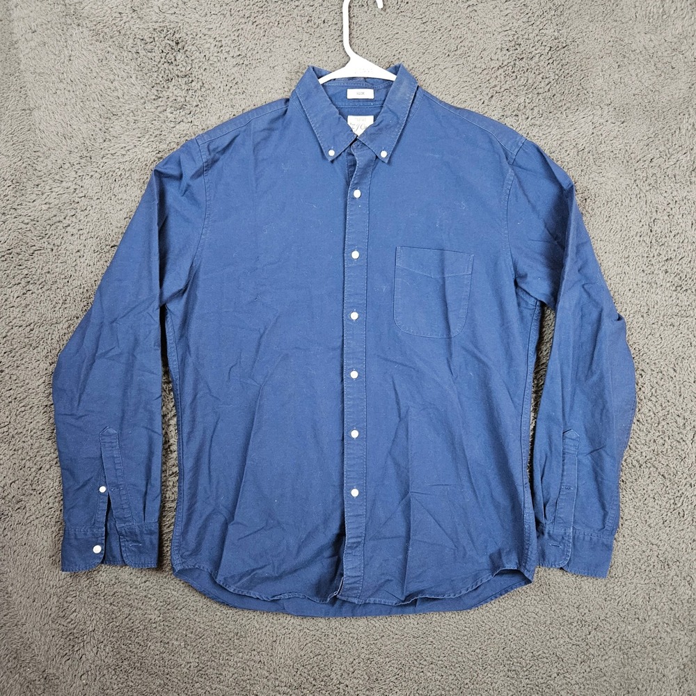 J.Crew Mens Slim Fit All Cotton Oxford Shirt Navy Blue Large H4747 Long Sleeve